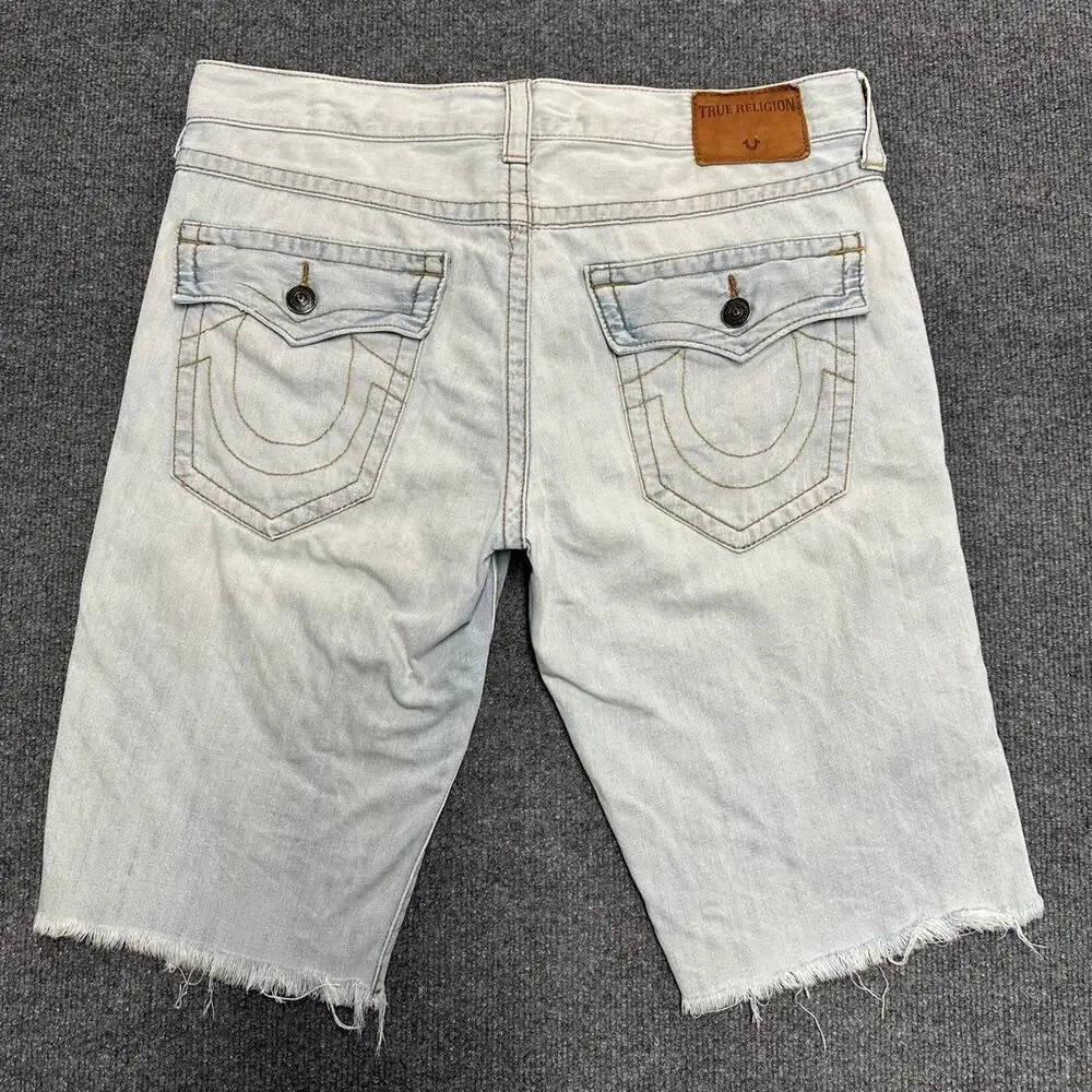 True Religion Men’s Ricky Frayed Hem Short Light Wash Jean Jorts 34